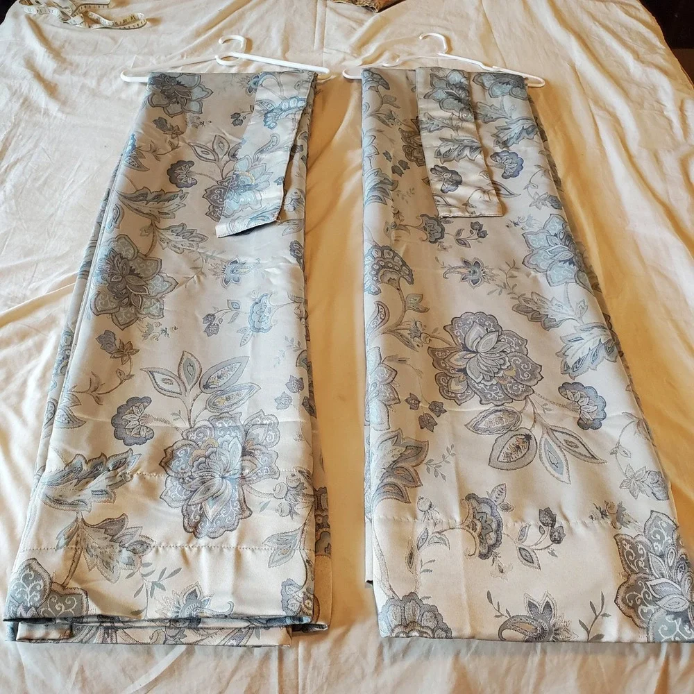 Waterford Linens Mullinger Floral Lined Drapery Panels Blue Taupe Set of 2